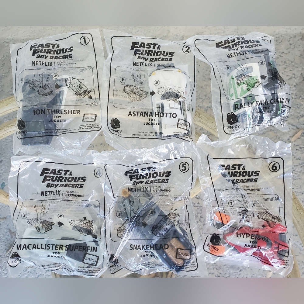 New Fast & Furious Soy Racers McDonalds Happy Meal Toys, Complete Set Of 6